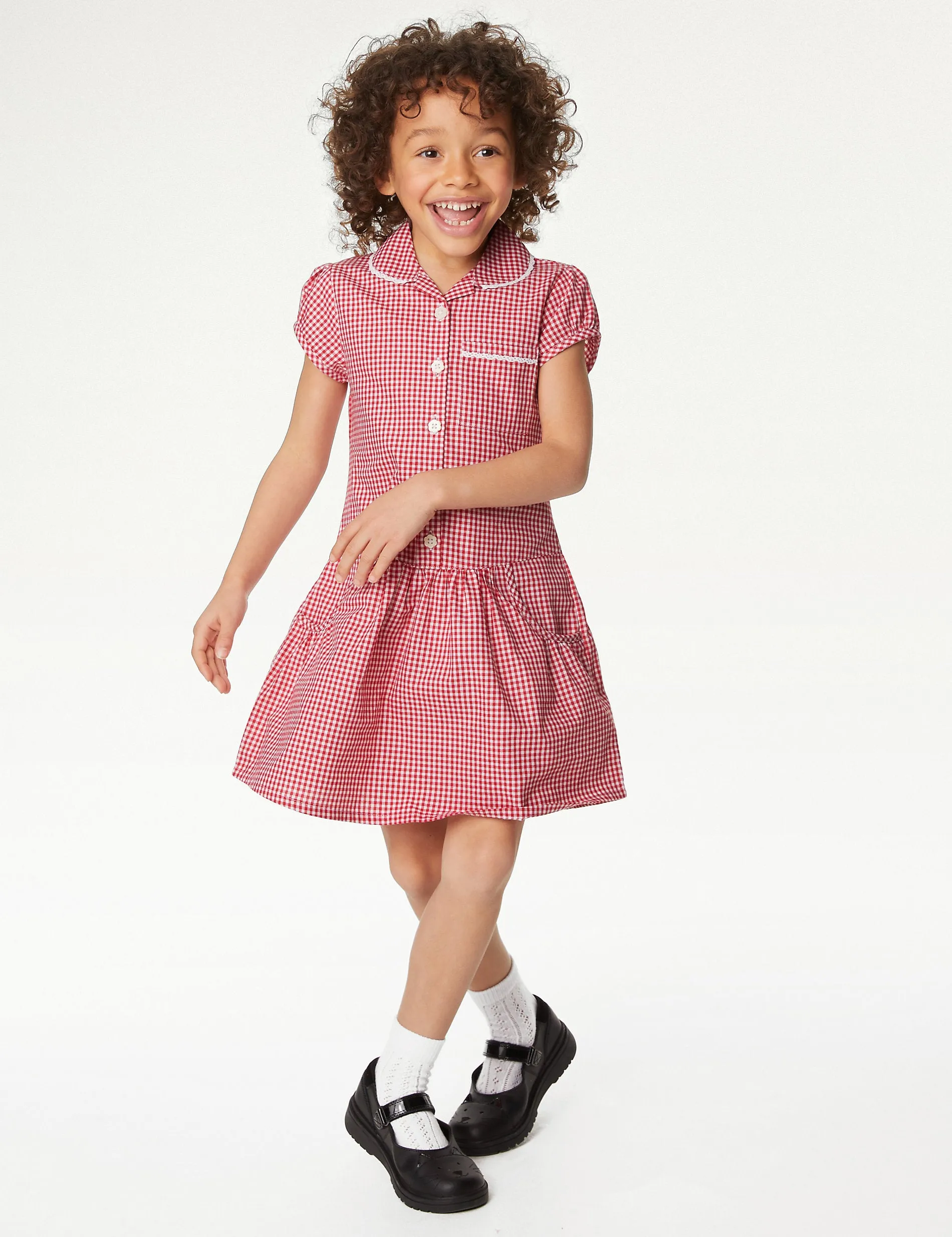 2 Sets of Cotton Plus Size School Dresses for Girls (4-14 Years) Marks & Spencer ,  red