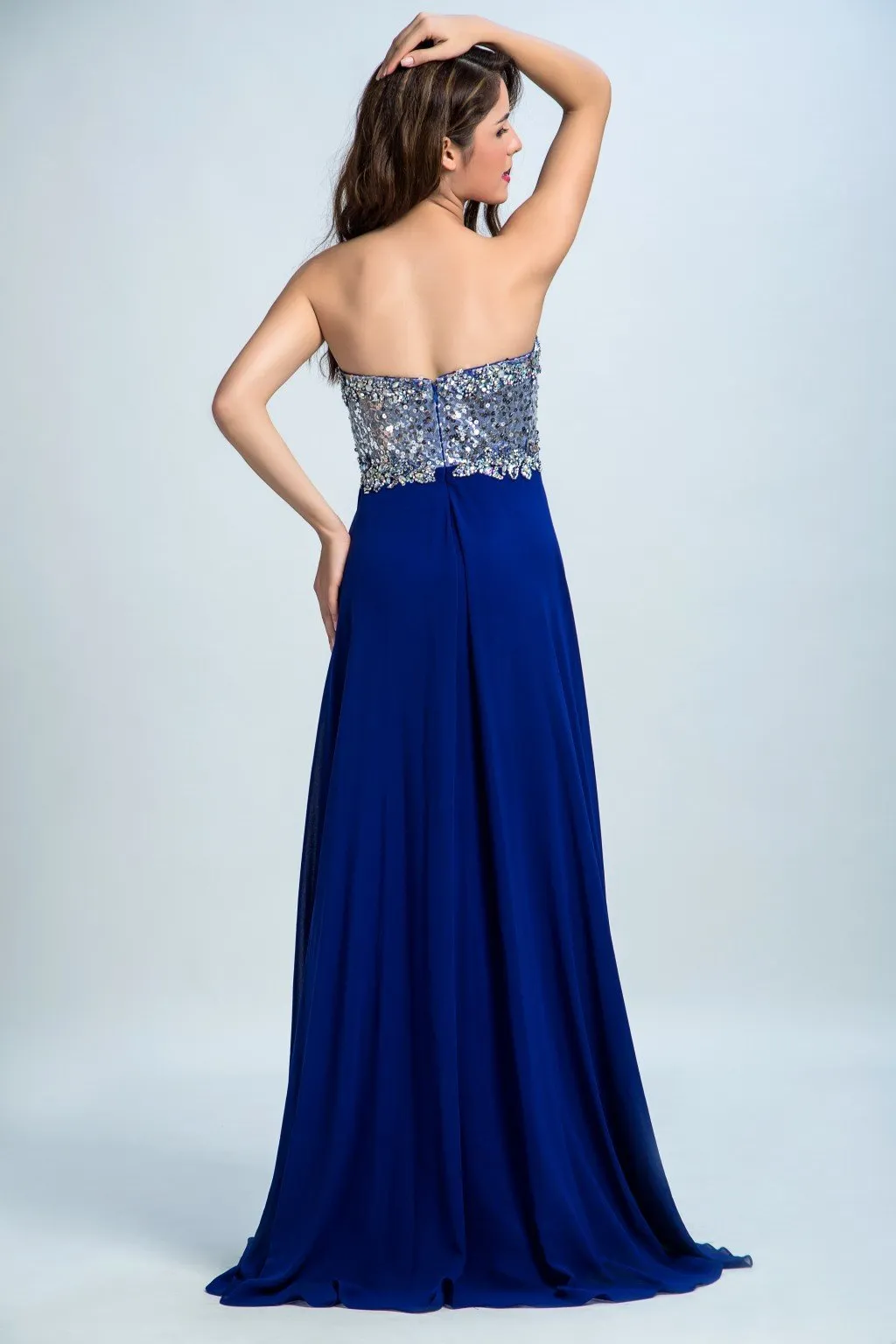 A-line Sweetheart Sweep Train Chiffon Sequined  Royal Blue Evening Dresses 2904