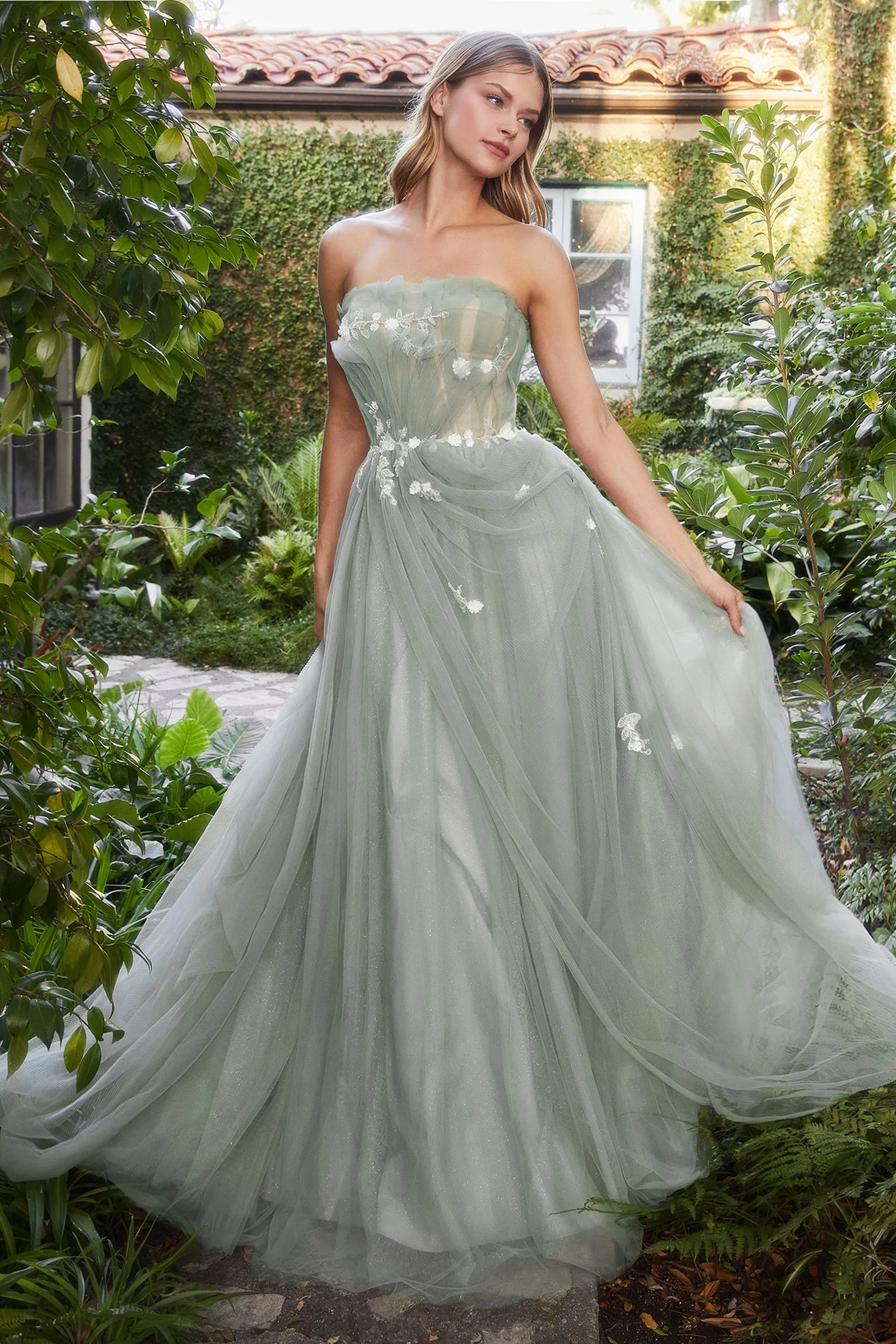 ANDREA & LEO A1015 Pleated Strapless Tulle A Line Dress