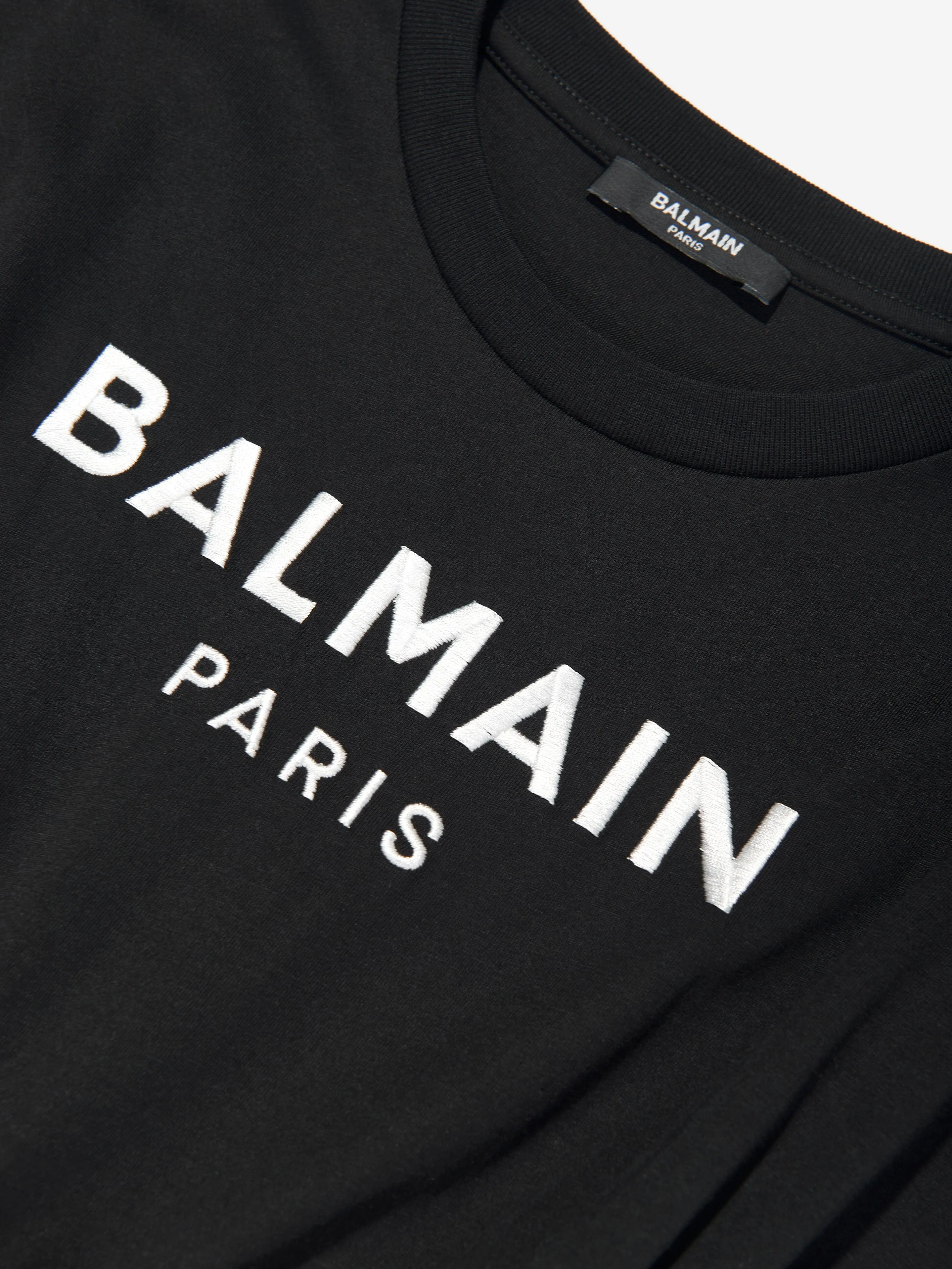 Balmain Girls Logo Cotton Jersey Dress in Black