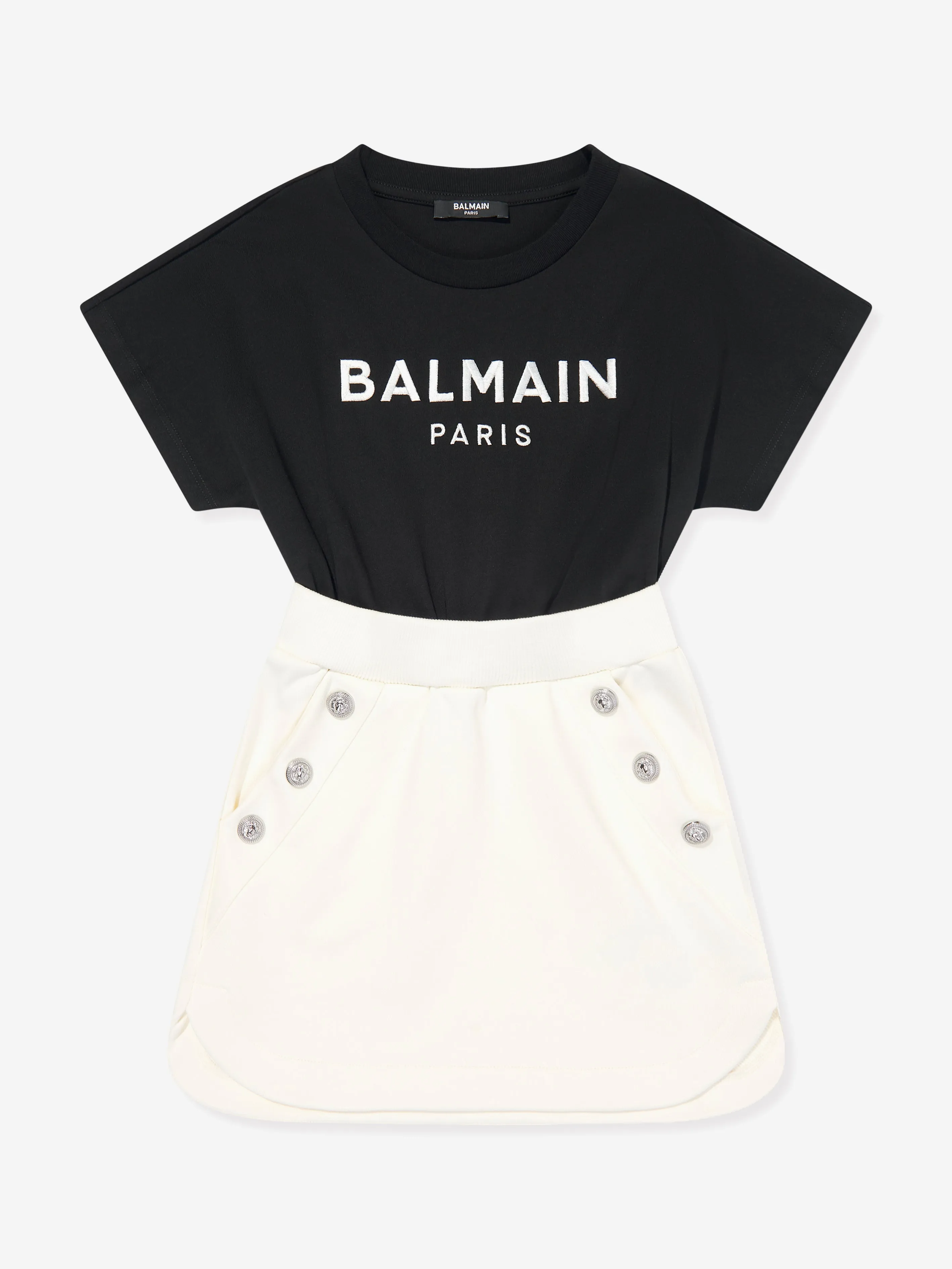 Balmain Girls Logo Cotton Jersey Dress in Black