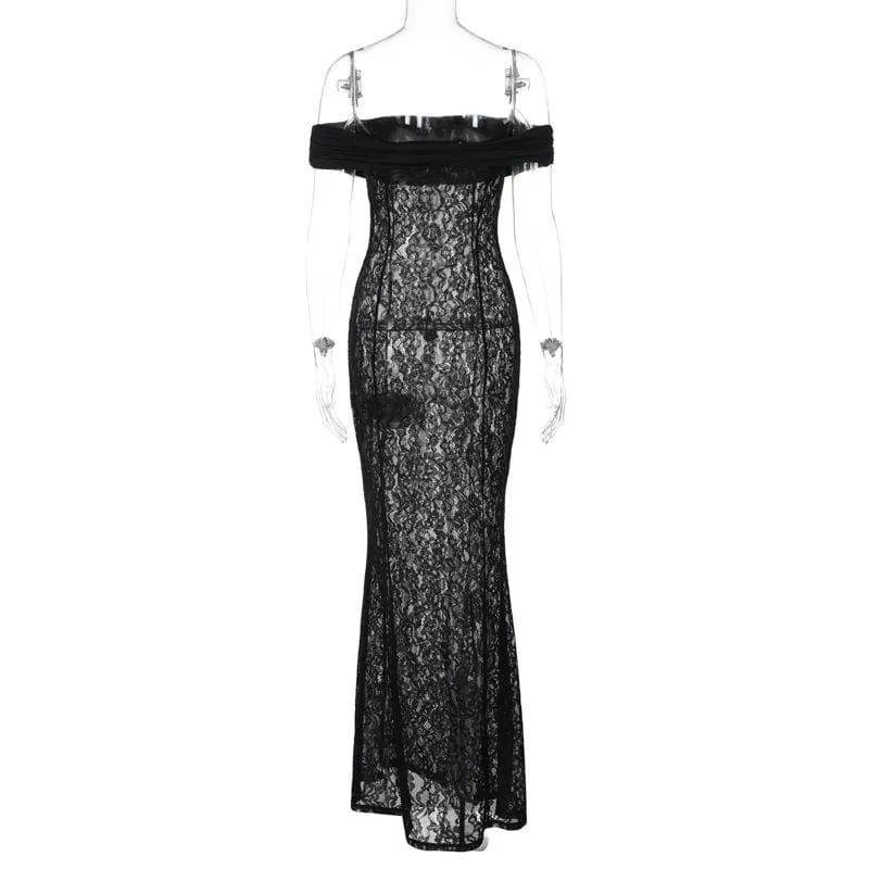 BerriesJam - Lace Off Shoulder See Through Ruched Maxi Dress