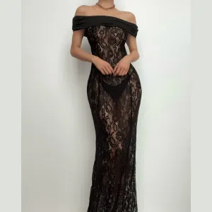 BerriesJam - Lace Off Shoulder See Through Ruched Maxi Dress