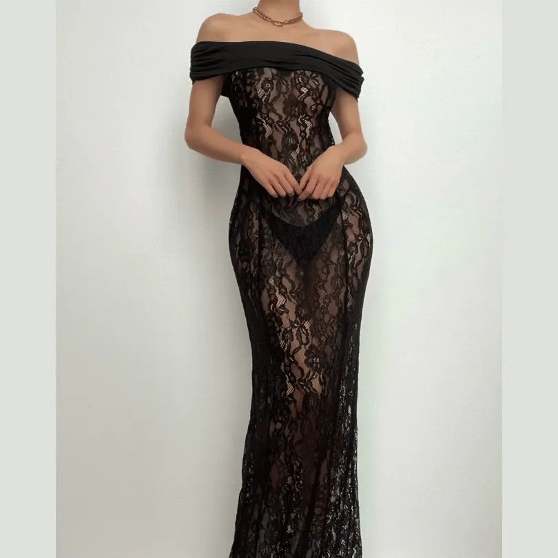 BerriesJam - Lace Off Shoulder See Through Ruched Maxi Dress