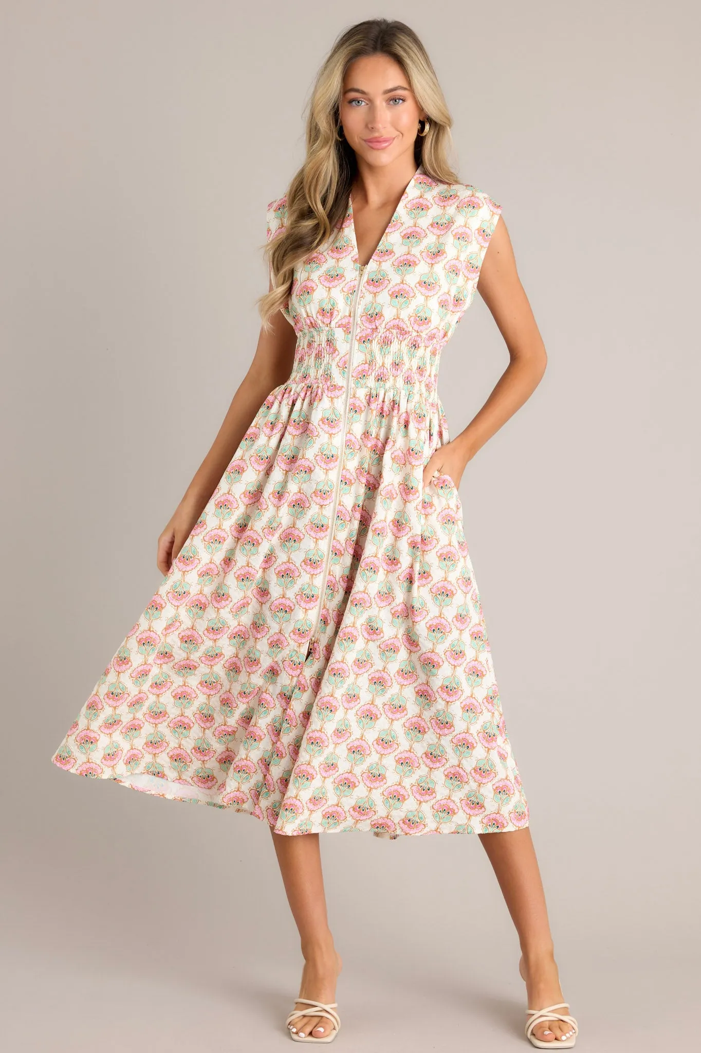 Blooming Daydream Ivory Multi Floral Midi Dress