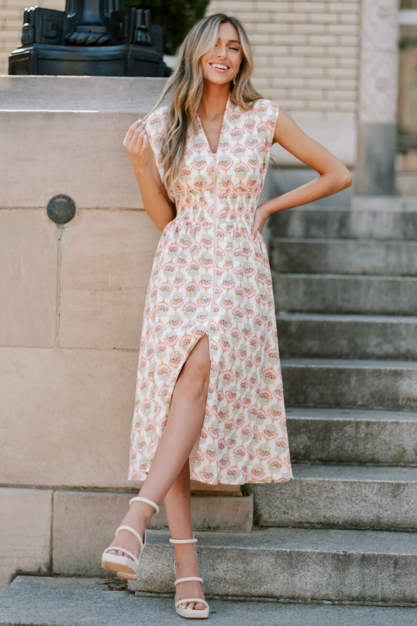 Blooming Daydream Ivory Multi Floral Midi Dress