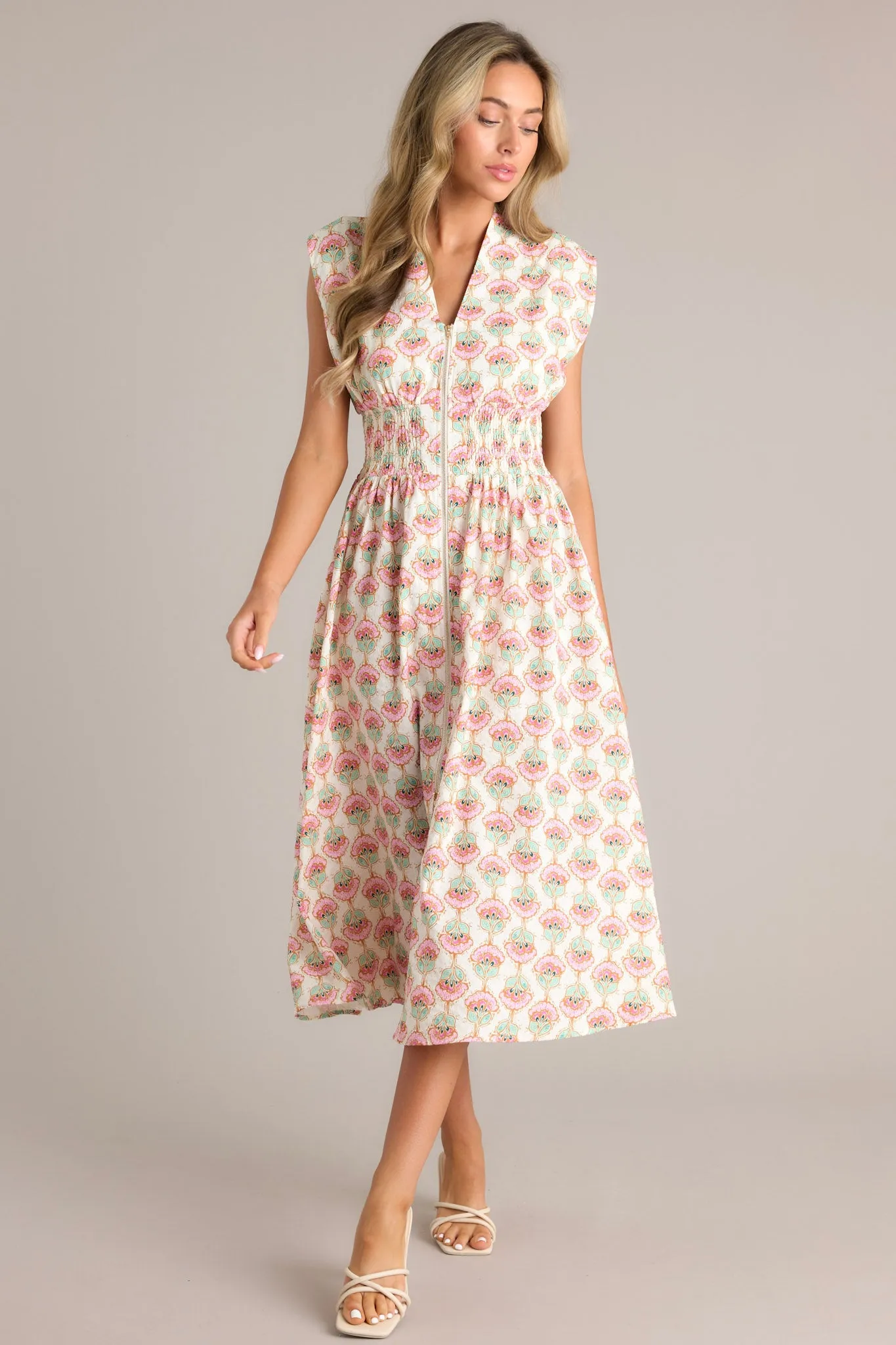 Blooming Daydream Ivory Multi Floral Midi Dress