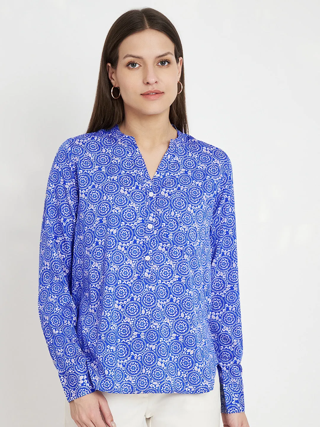 Blue Opaque Printed Casual Kurti