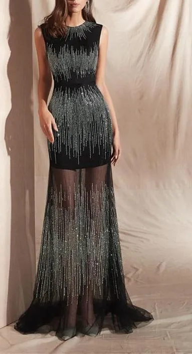 Bridal Black Formal Long Elegant Evening Sequins Luxury Dress