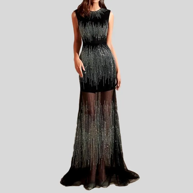 Bridal Black Formal Long Elegant Evening Sequins Luxury Dress