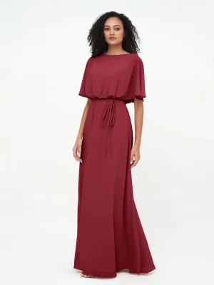 Chiffon Full Length Bridesmaid Dresses with Wrap Burgundy