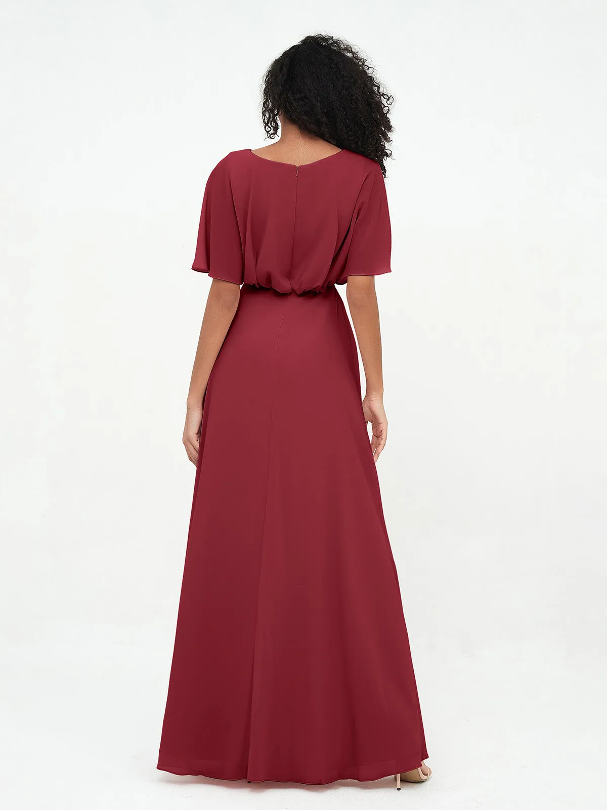 Chiffon Full Length Bridesmaid Dresses with Wrap Burgundy