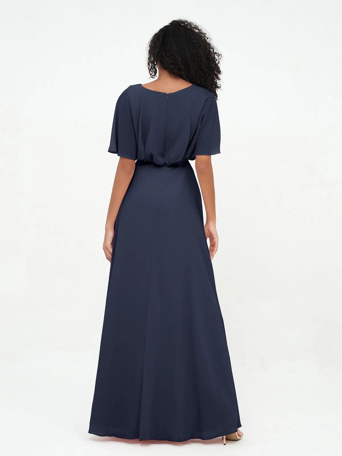 Chiffon Full Length Bridesmaid Dresses with Wrap Dark Navy