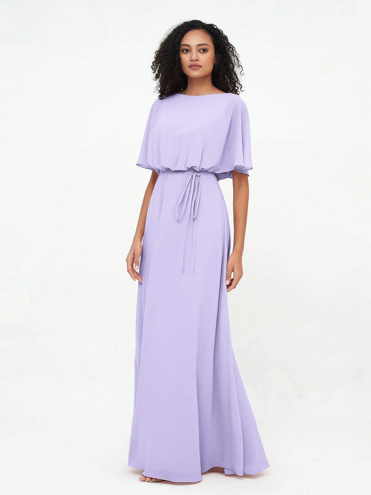 Chiffon Full Length Bridesmaid Dresses with Wrap Lilac