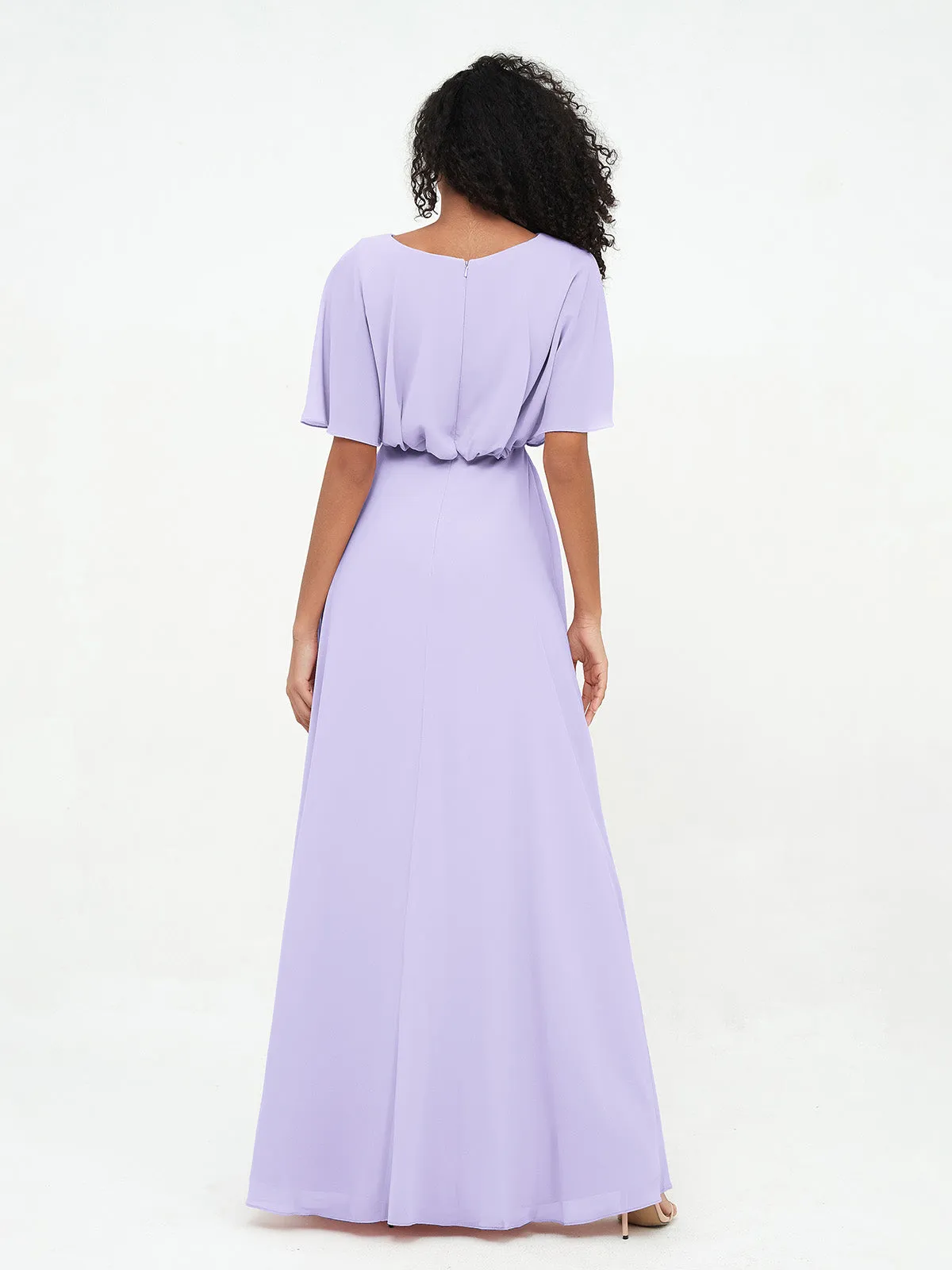 Chiffon Full Length Bridesmaid Dresses with Wrap Lilac