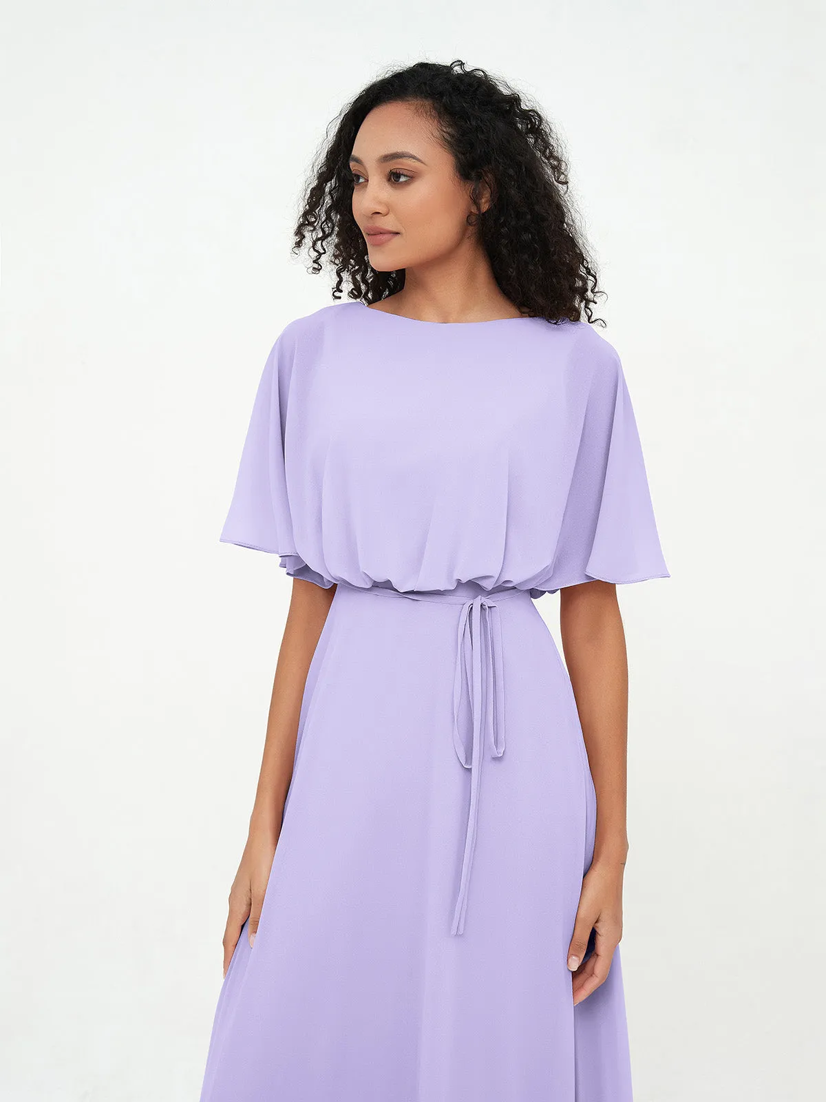 Chiffon Full Length Bridesmaid Dresses with Wrap Lilac