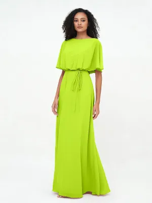 Chiffon Full Length Bridesmaid Dresses with Wrap Lime Green