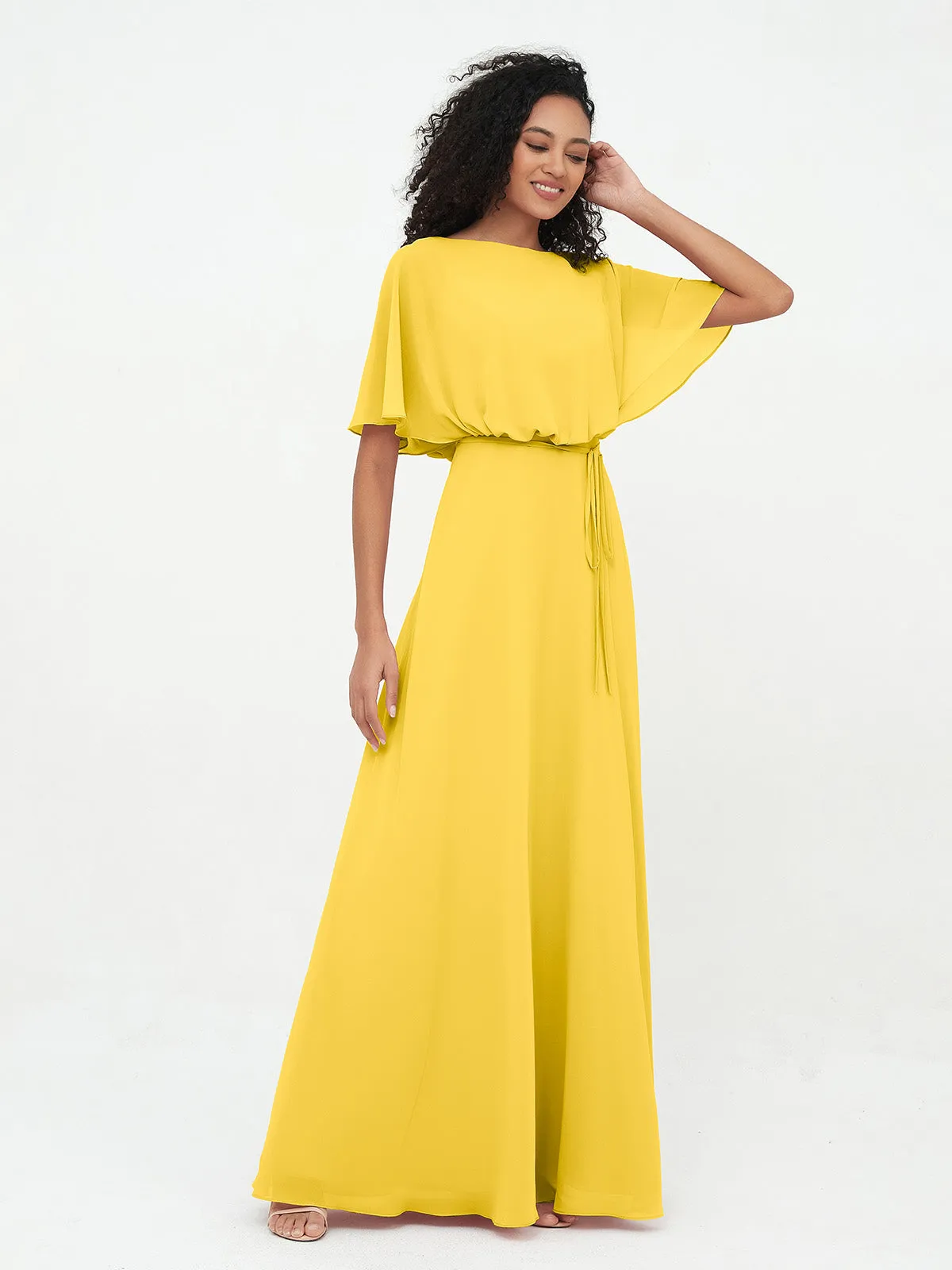 Chiffon Full Length Bridesmaid Dresses with Wrap Marigold Plus Size