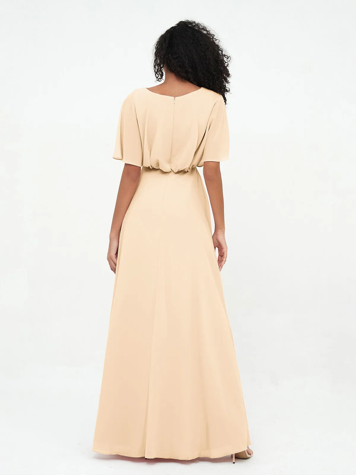 Chiffon Full Length Bridesmaid Dresses with Wrap Peach