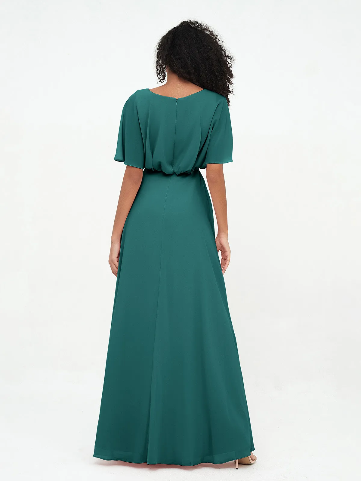 Chiffon Full Length Bridesmaid Dresses with Wrap Peacock Plus Size