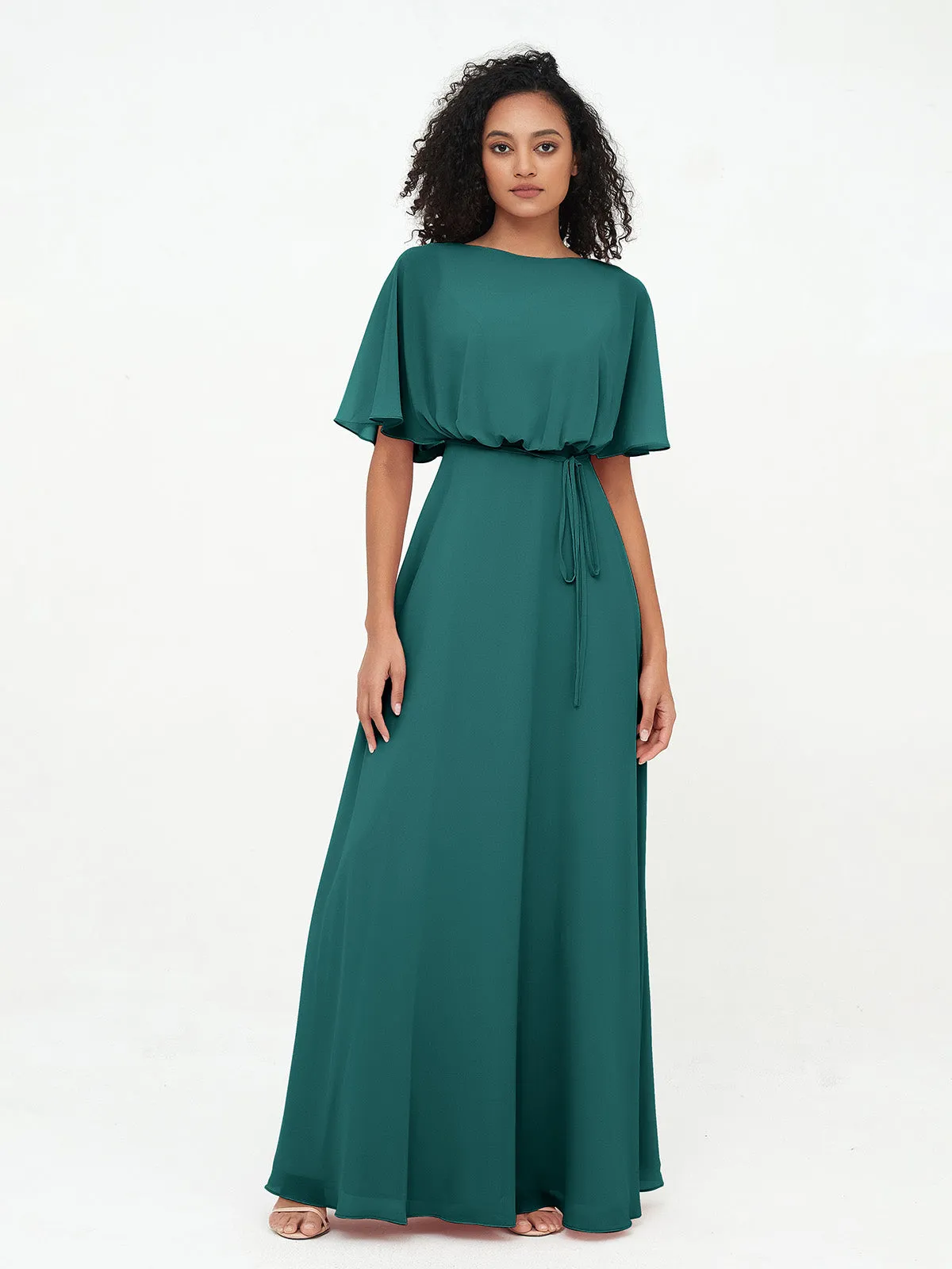 Chiffon Full Length Bridesmaid Dresses with Wrap Peacock Plus Size