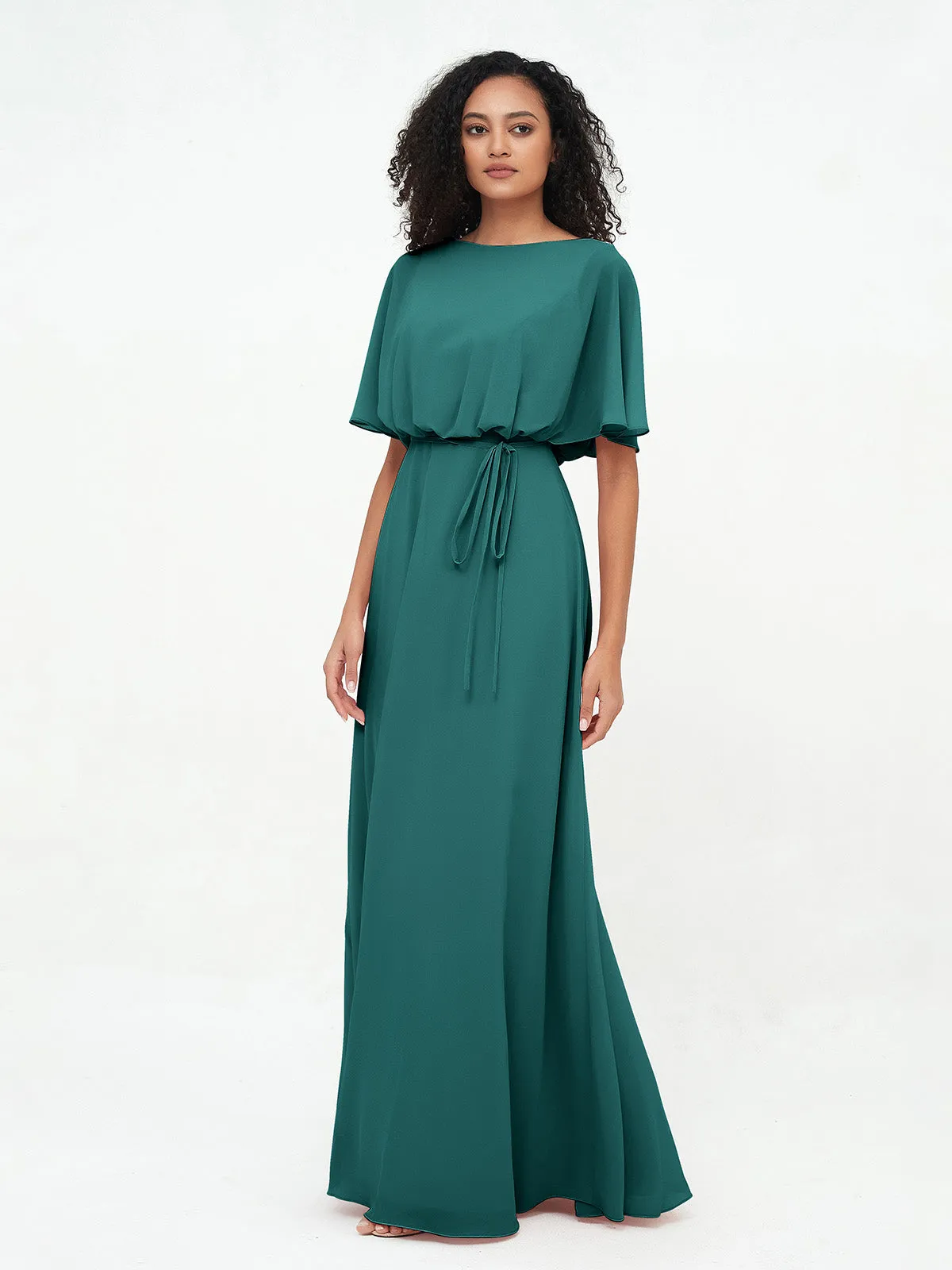 Chiffon Full Length Bridesmaid Dresses with Wrap Peacock Plus Size