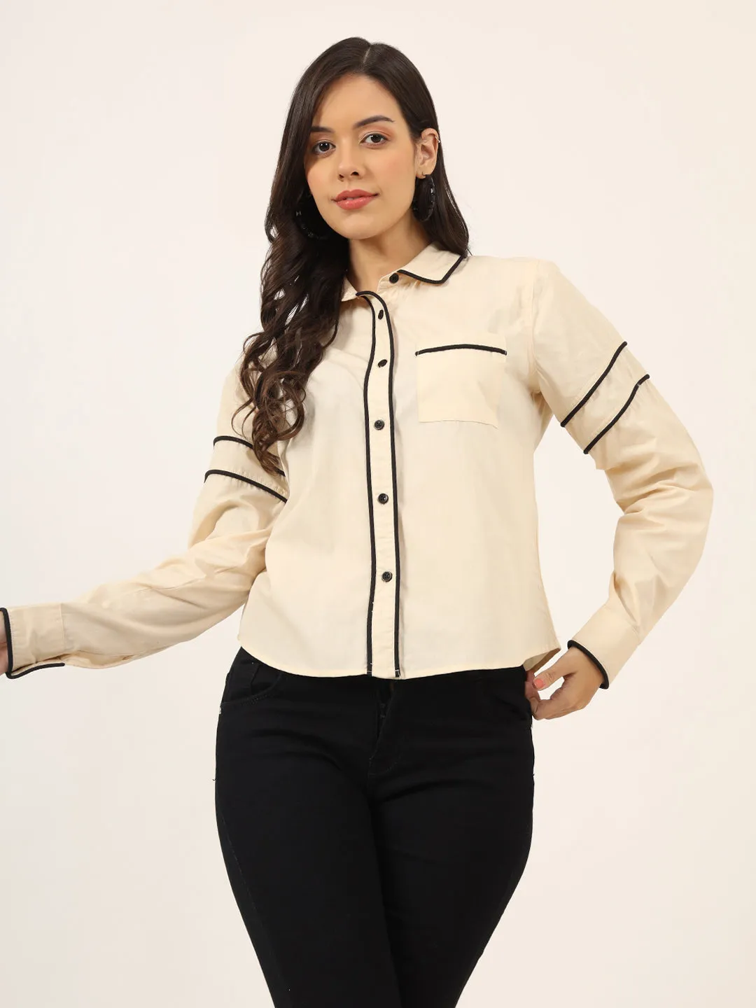 Classic Cotton Spread Collar Long Sleeves Opaque Casual Shirt