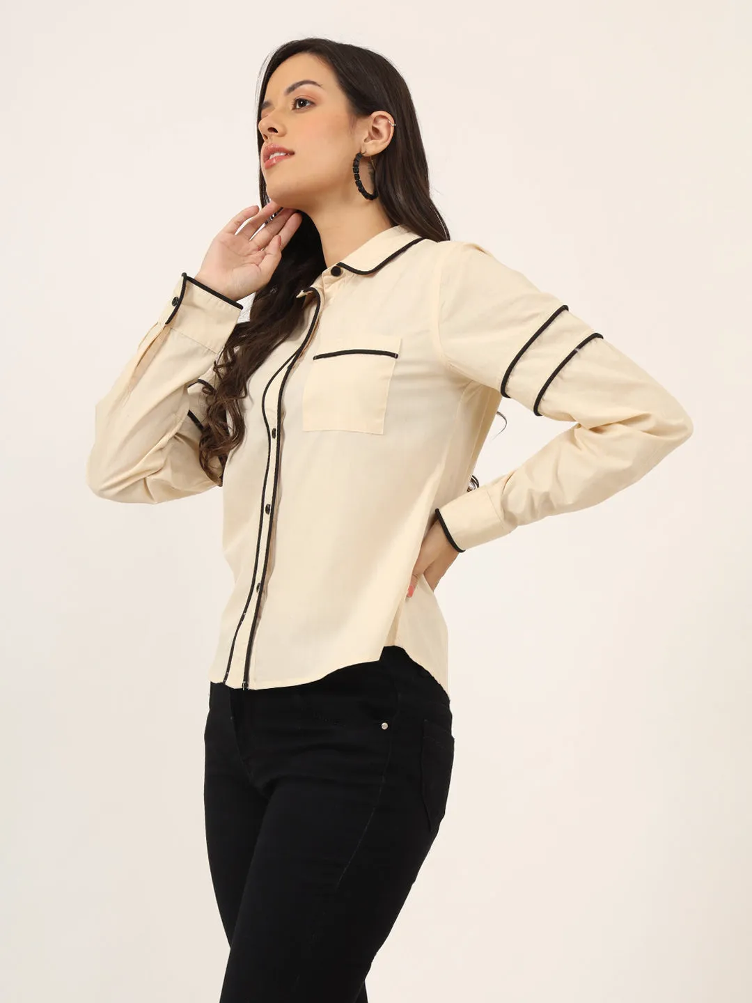 Classic Cotton Spread Collar Long Sleeves Opaque Casual Shirt