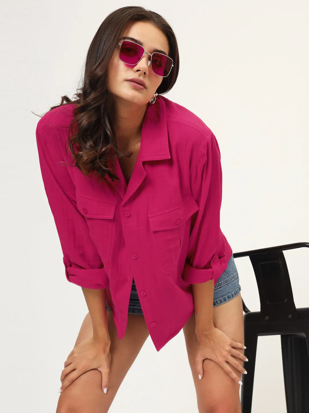 Classic Spread Collar Solid Cotton Oversized Casual Shirt