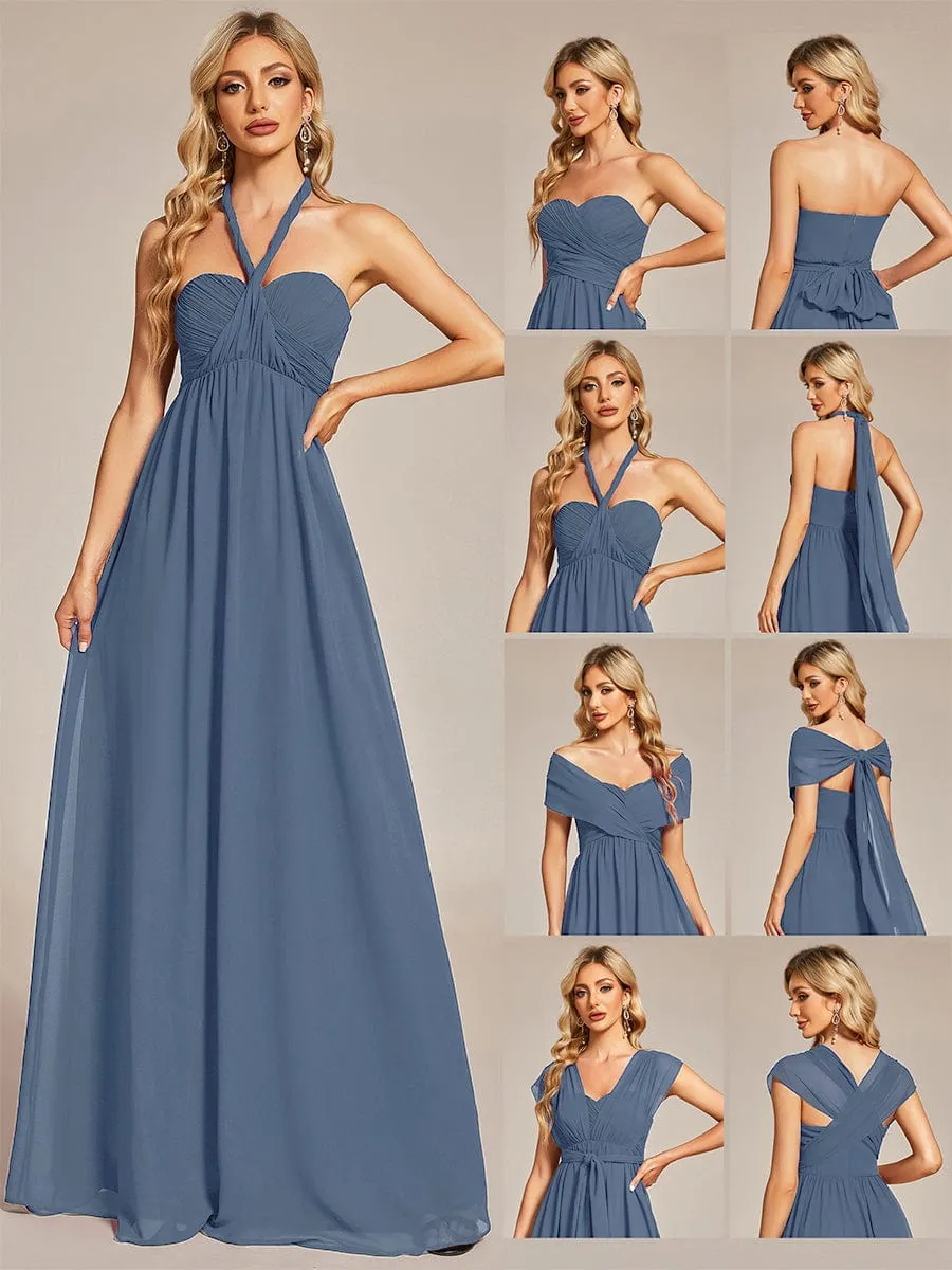 Convertible Chiffon Pleated Strapless Tie-Waist Bridesmaid Dress