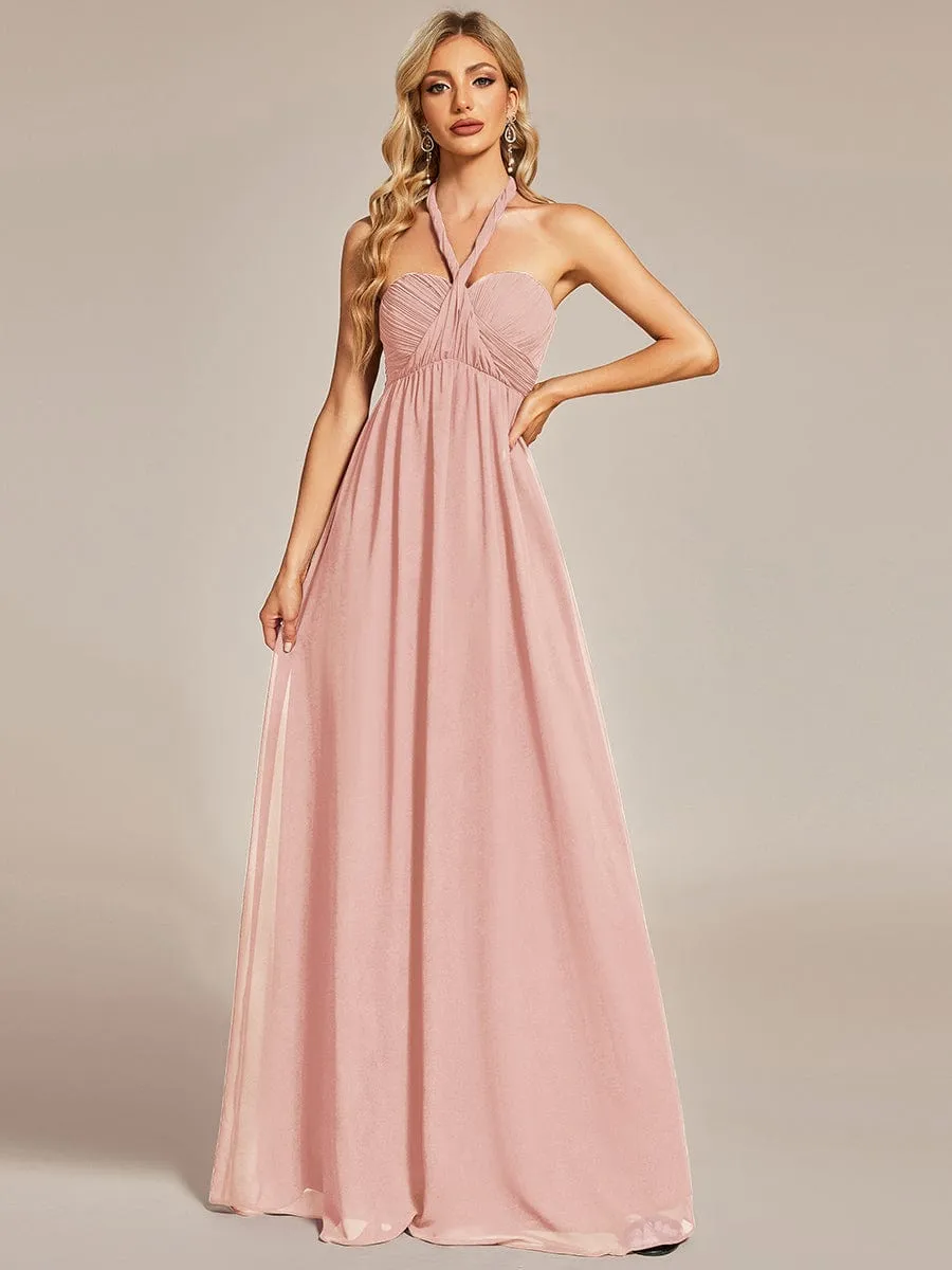 Convertible Chiffon Pleated Strapless Tie-Waist Bridesmaid Dress