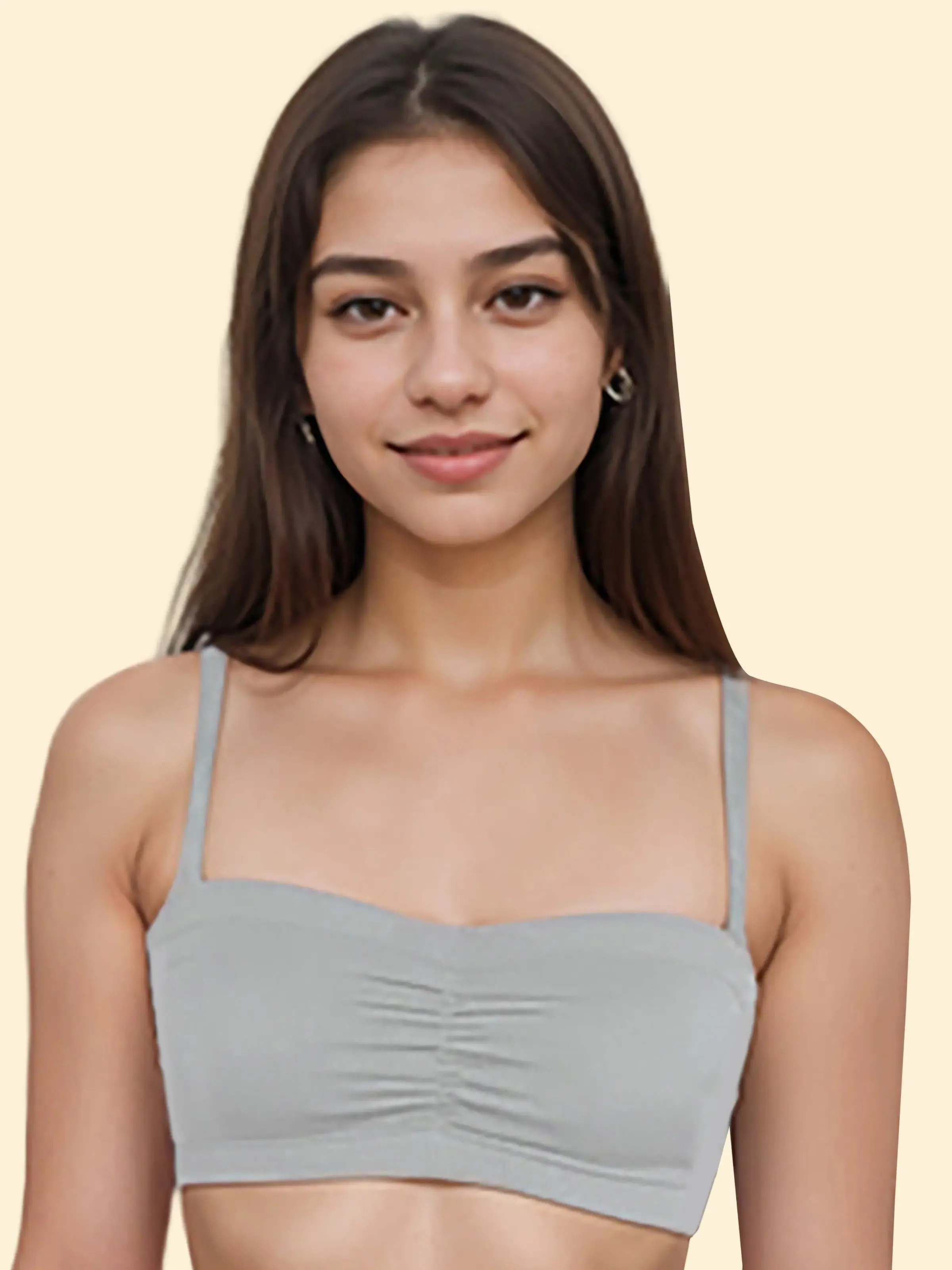 Cotton Strapless Tube Bra For Girls| Bandeau Bra With Removable Pads | Grey Tube Top With Straps Pack Of 1