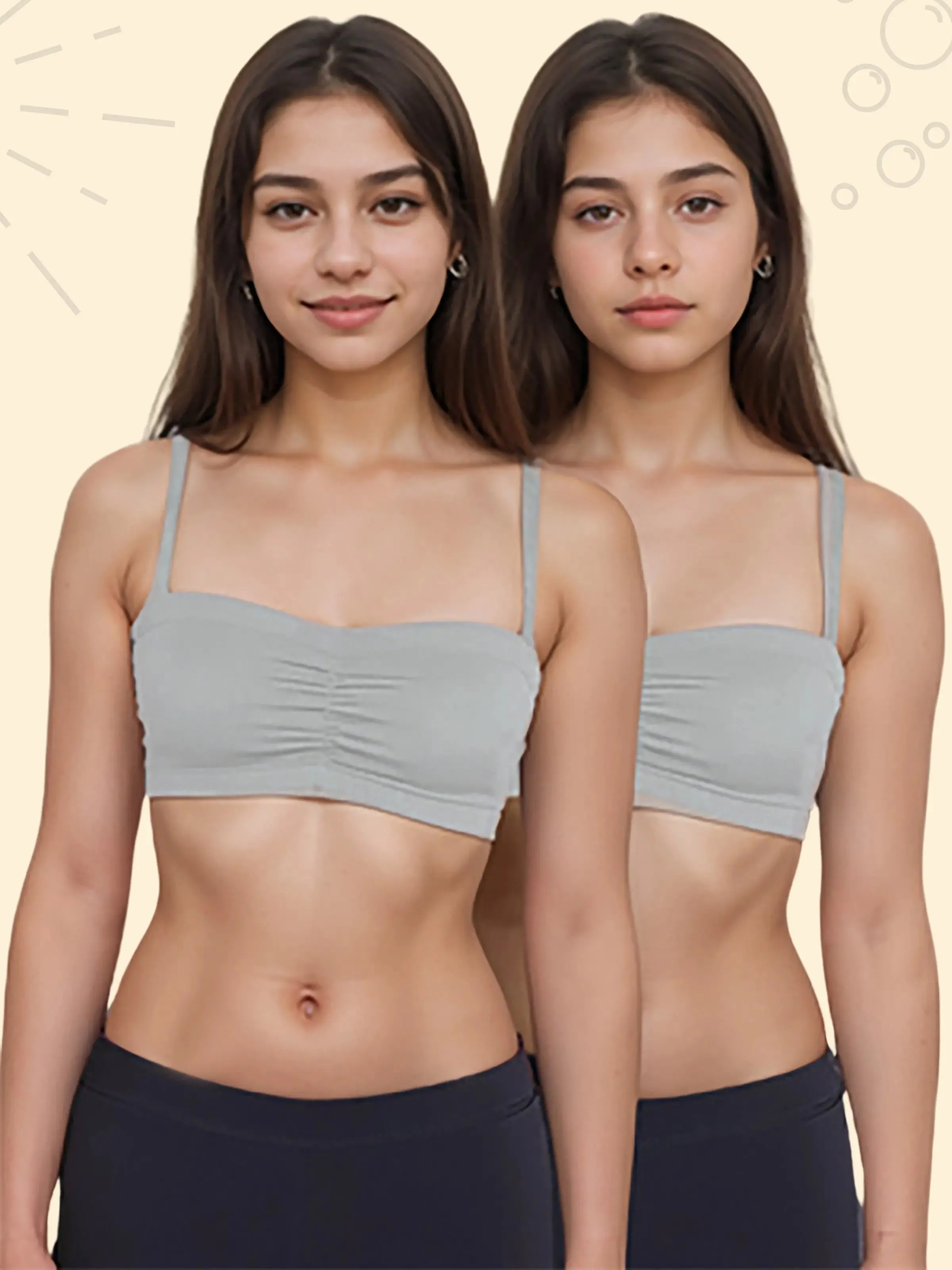 Cotton Strapless Tube Bra For Girls| Bandeau Bra With Removable Pads | Grey Tube Top With Straps Pack Of 1