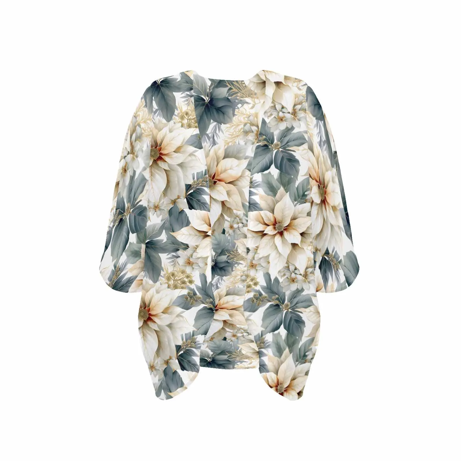 Cream Poinsettia Women's Kimono Chiffon Cover Up