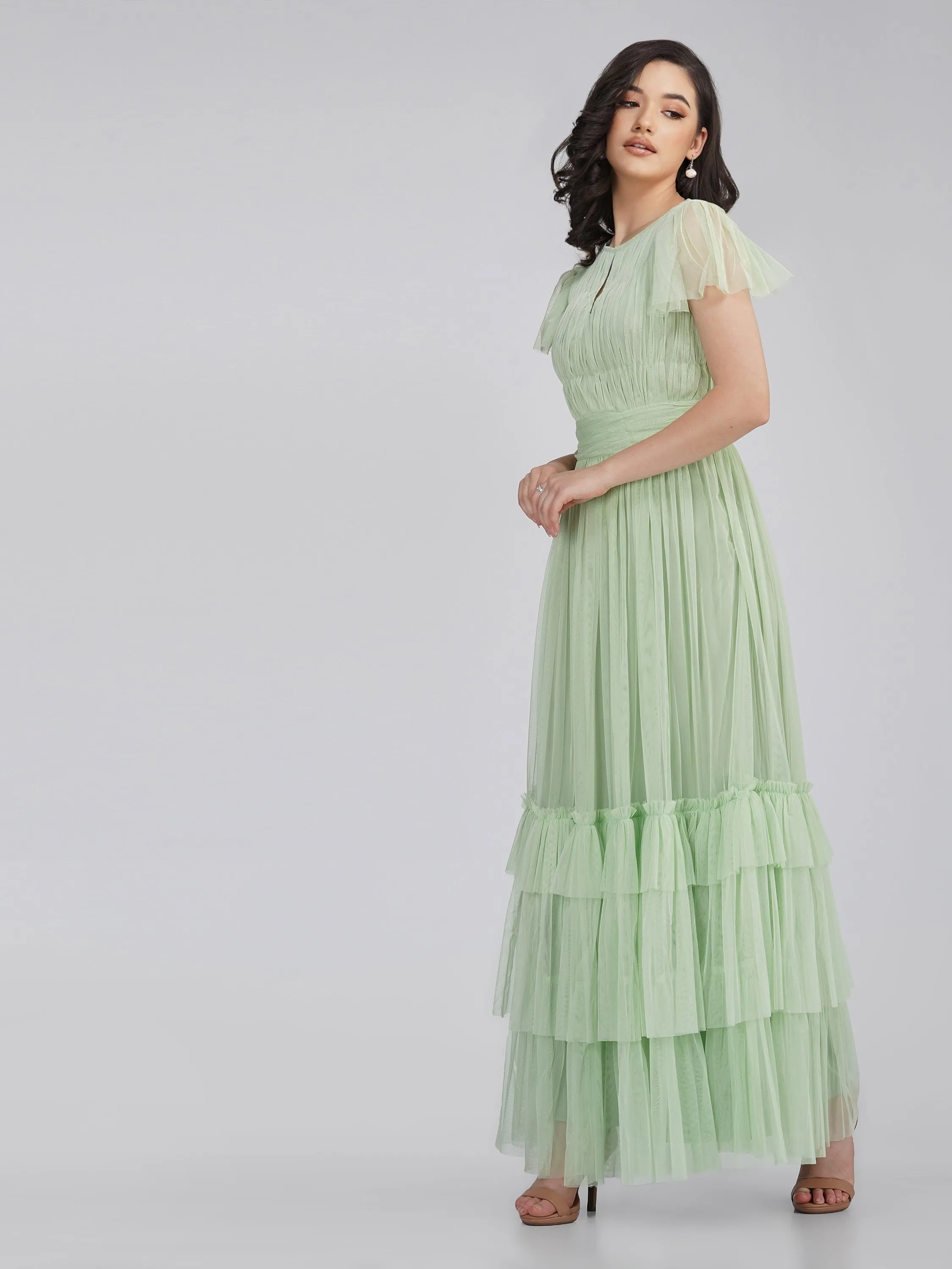 Diva Tulle Maxi Dress in Sage