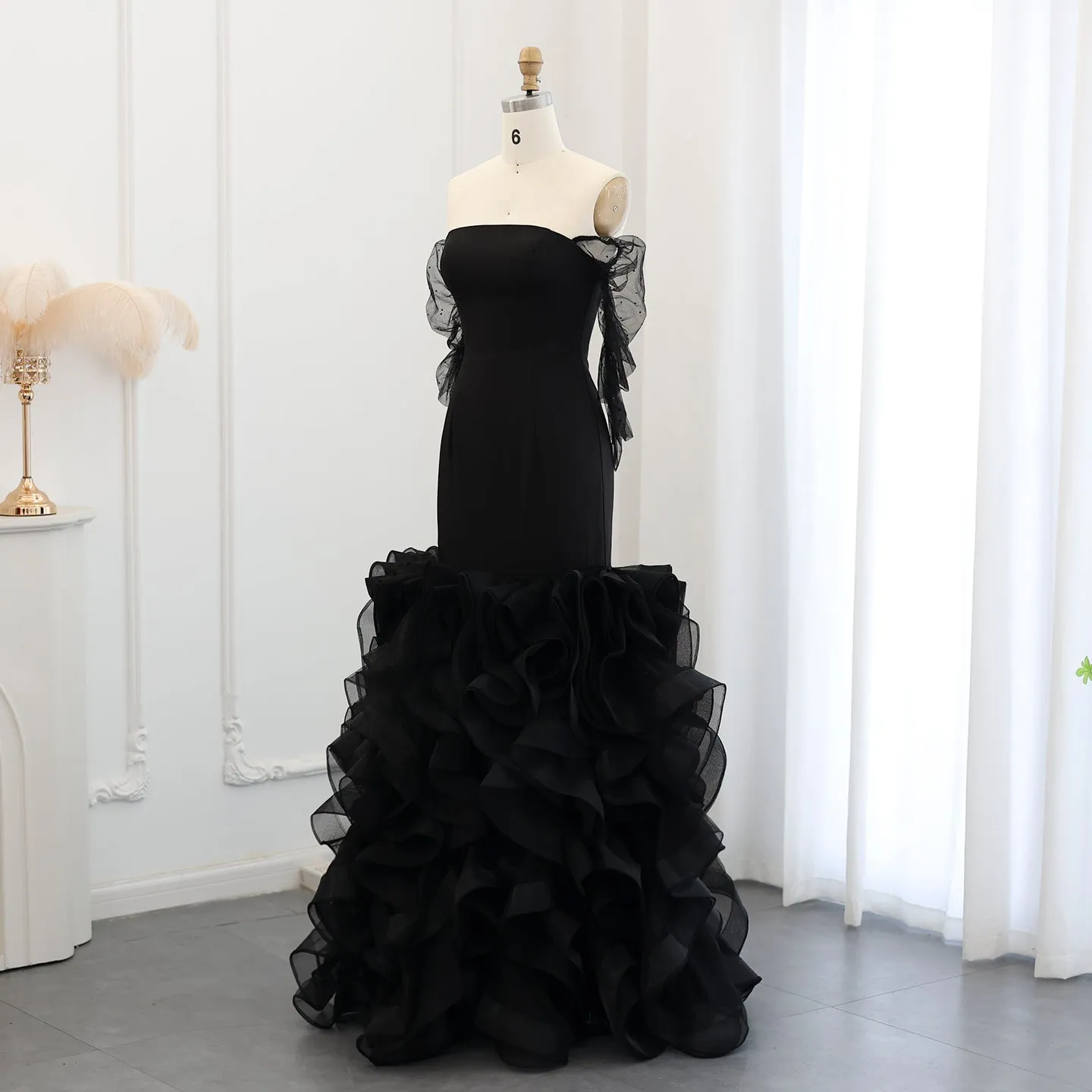 Elegant Black Strapless Mermaid Evening Dress SF007