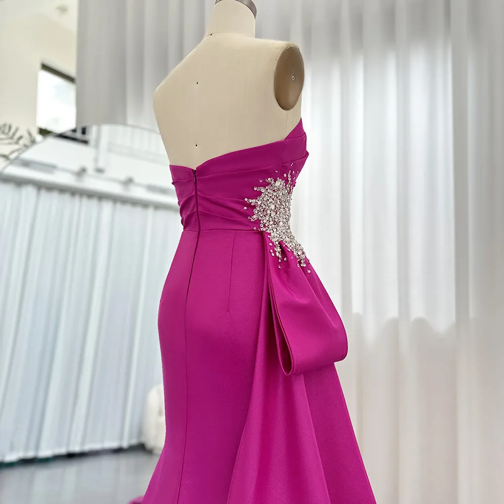 Elegant Mermaid Fuchsia Evening Dress with Overskirt Slit SS402