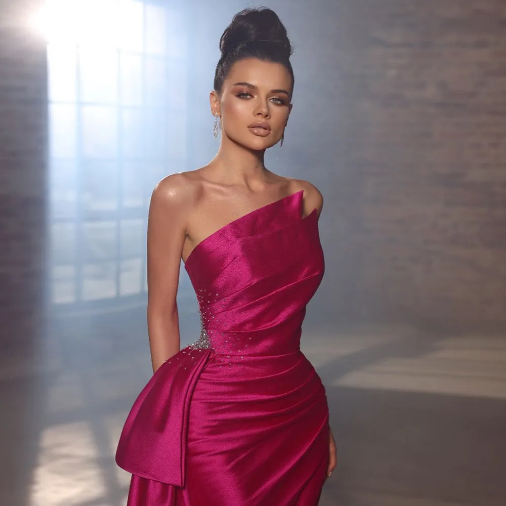 Elegant Mermaid Fuchsia Evening Dress with Overskirt Slit SS402