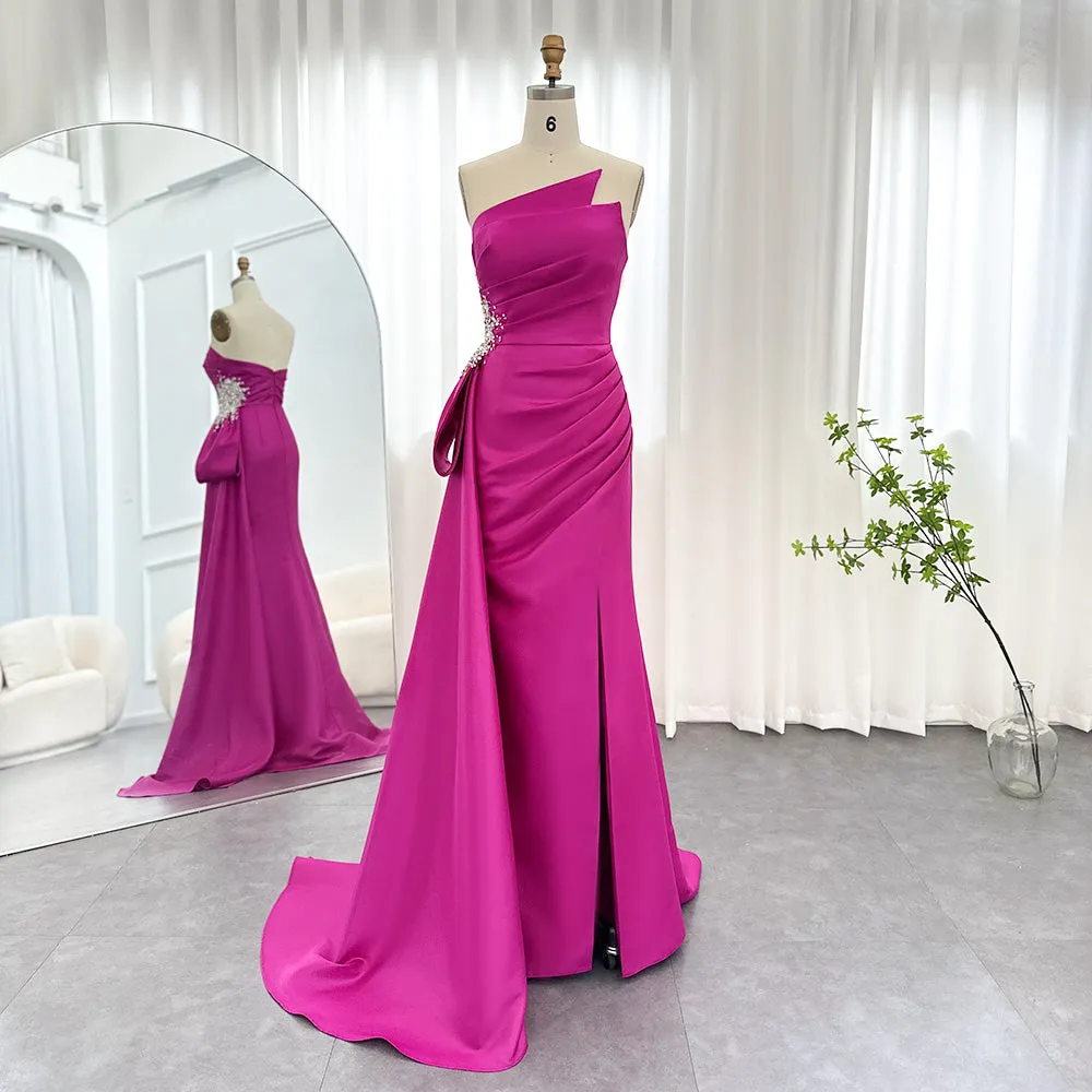 Elegant Mermaid Fuchsia Evening Dress with Overskirt Slit SS402