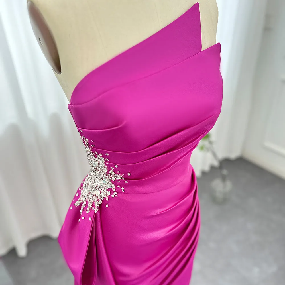 Elegant Mermaid Fuchsia Evening Dress with Overskirt Slit SS402