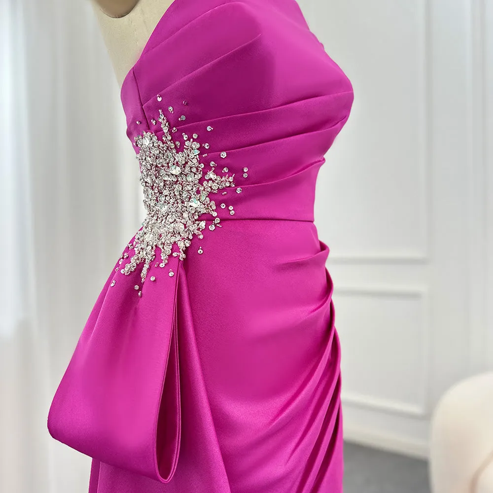 Elegant Mermaid Fuchsia Evening Dress with Overskirt Slit SS402