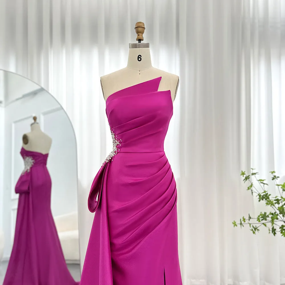 Elegant Mermaid Fuchsia Evening Dress with Overskirt Slit SS402