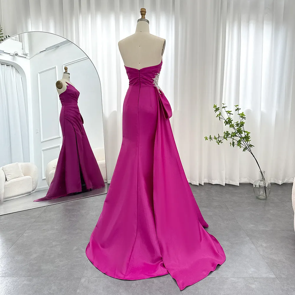 Elegant Mermaid Fuchsia Evening Dress with Overskirt Slit SS402