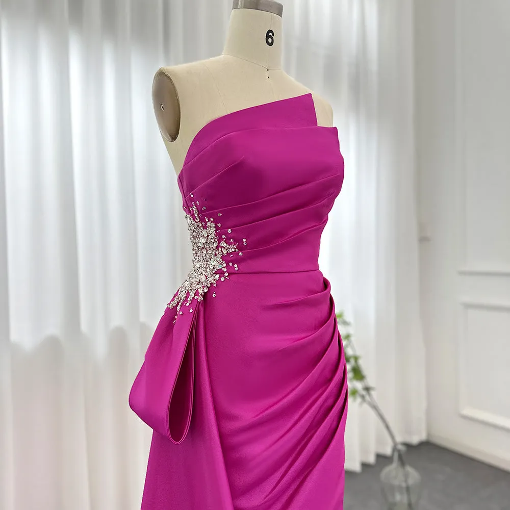 Elegant Mermaid Fuchsia Evening Dress with Overskirt Slit SS402