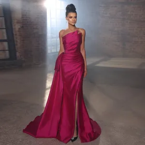 Elegant Mermaid Fuchsia Evening Dress with Overskirt Slit SS402