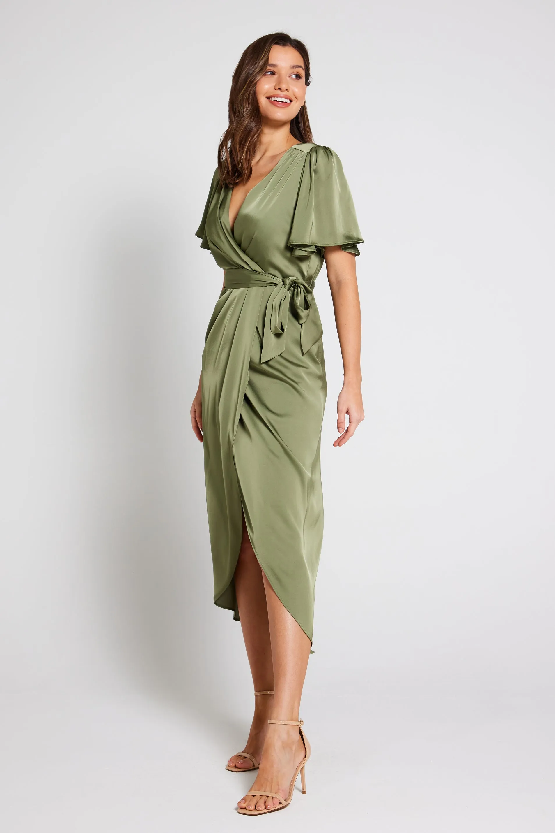 Elena Short Sleeve Wrap Dress - Olive