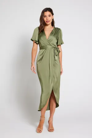 Elena Short Sleeve Wrap Dress - Olive