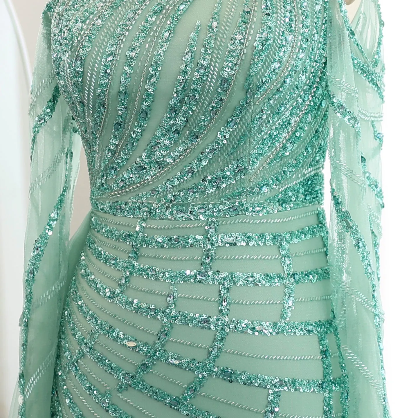 Emerald Green One Shoulder Evening Dress with Overskirt SS413