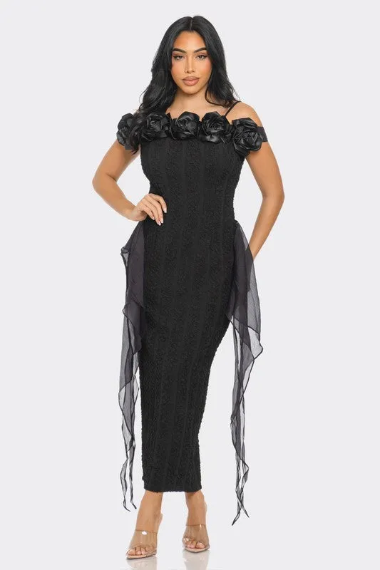 Enchanting Rose -Black Off Shoulder Dress