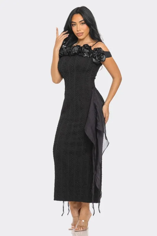 Enchanting Rose -Black Off Shoulder Dress